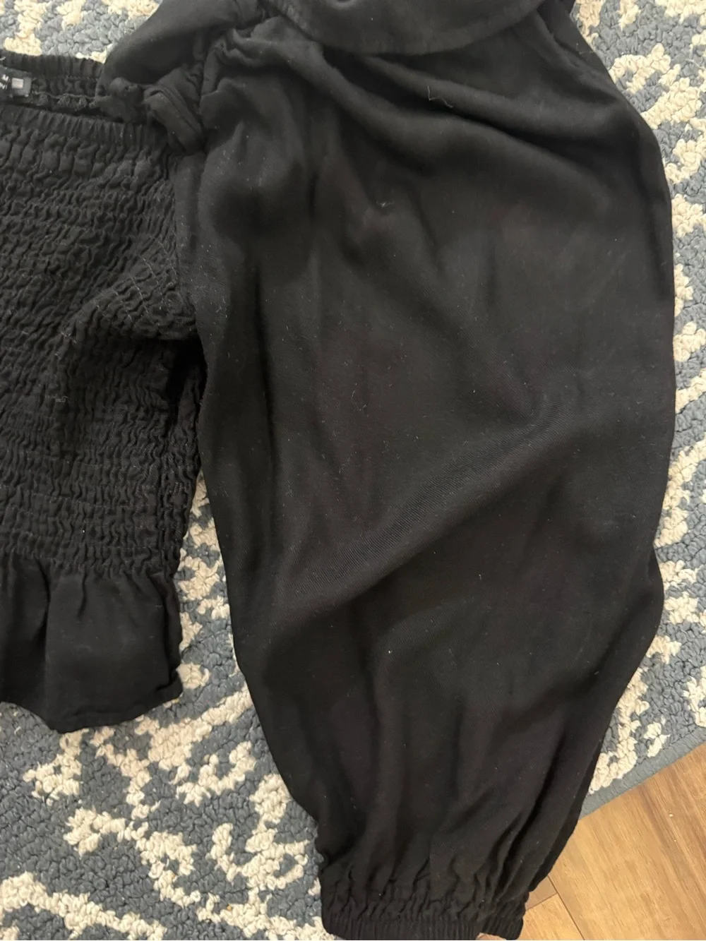 Zara Black Smocked Puff-Sleeve Crop Top